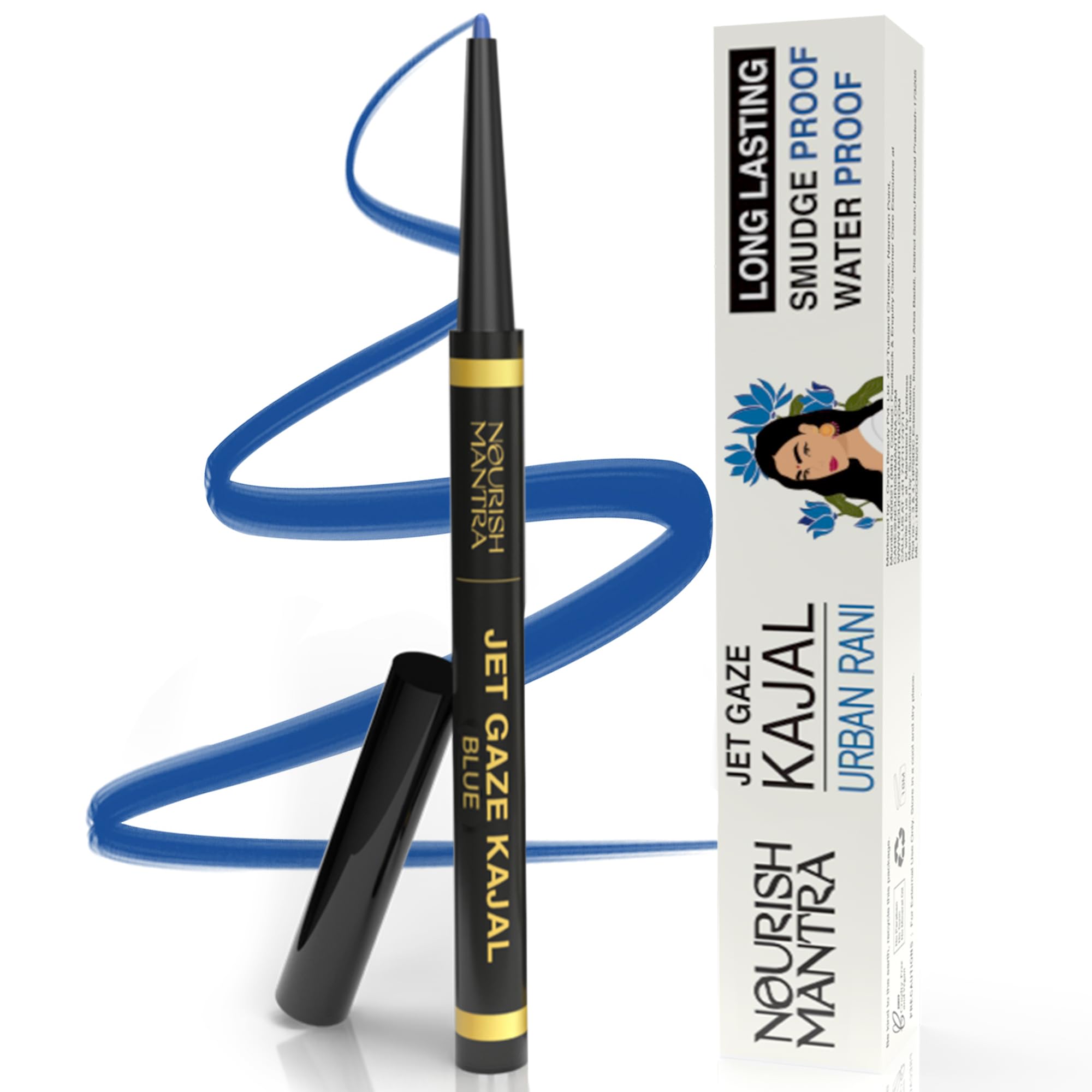Nourish Mantra’s Jet Gaze Kajal Urban Rani - Blue 0.35g/ Made with Almond Oil, Argan Oil & Vitamin E/Intense Pigmentation/Retractable Kajal Pencil