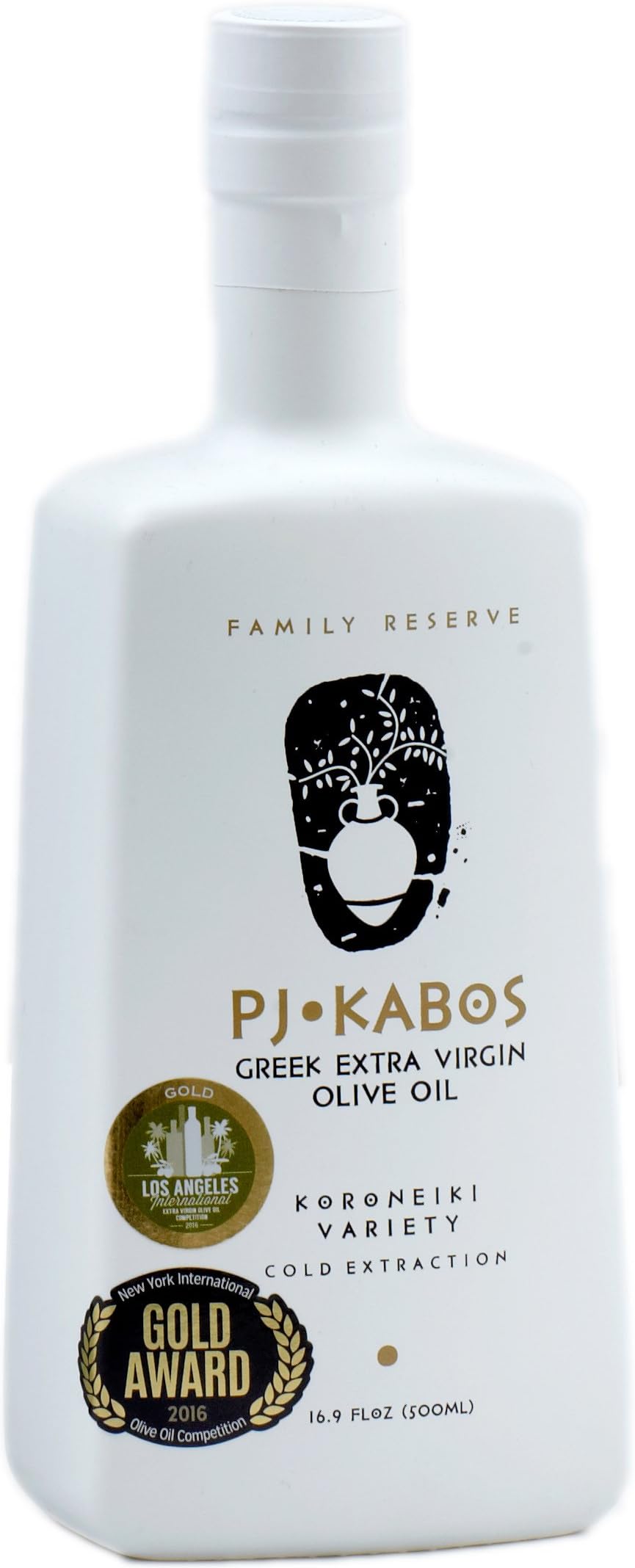 2016 2xGOLD Medal Winner PJ KABOS ‘Family Reserve’ 16.9Floz Greek Extra Virgin Olive Oil, 100% FRESH olive oil born in Ancient Olympia vicinity, Greece, KORONEIKI Variety, 16.9Floz glass bottle