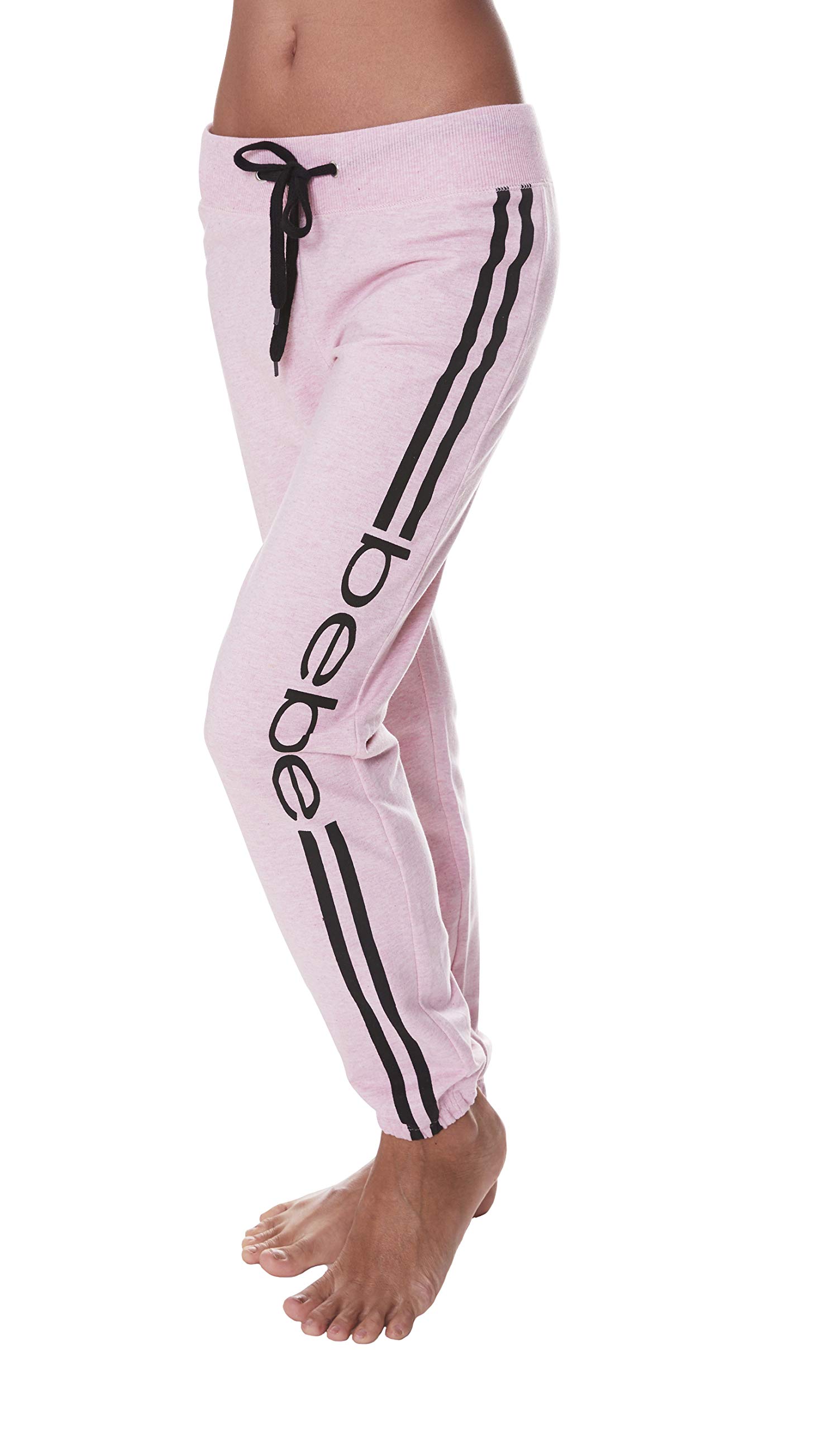 bebeWomens Sweatpants Joggers, French Terry Lounge Pants with Gathered Cuffs, Logo Pajama Pants for Women