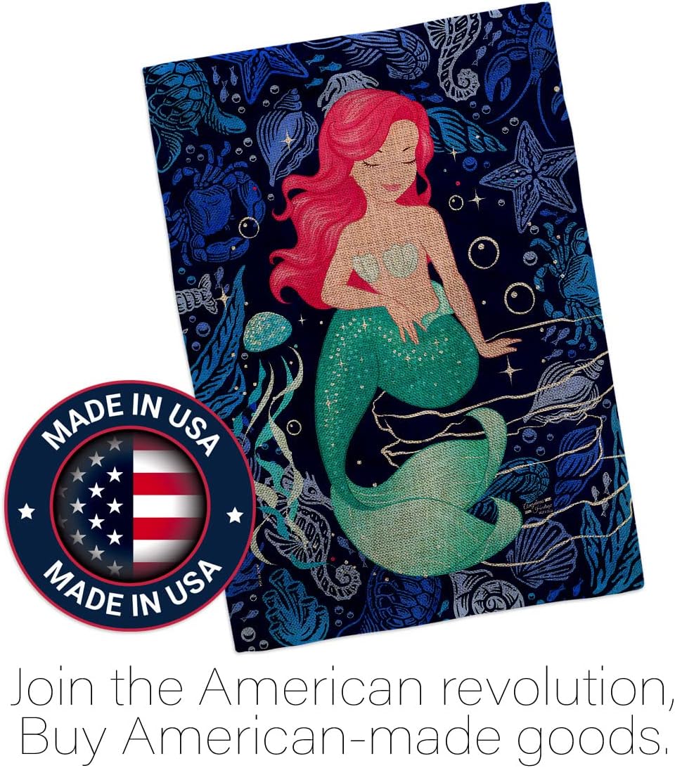 Mermaid Tapestry Home Decor Burlap House Flag Coastal Sea Creatures Nautical Wall Hanging Door Ocean Summer Marine Banner Small Garden Yard Porch Lawn Indoor Outdoor Decorations Gifts Made In USA