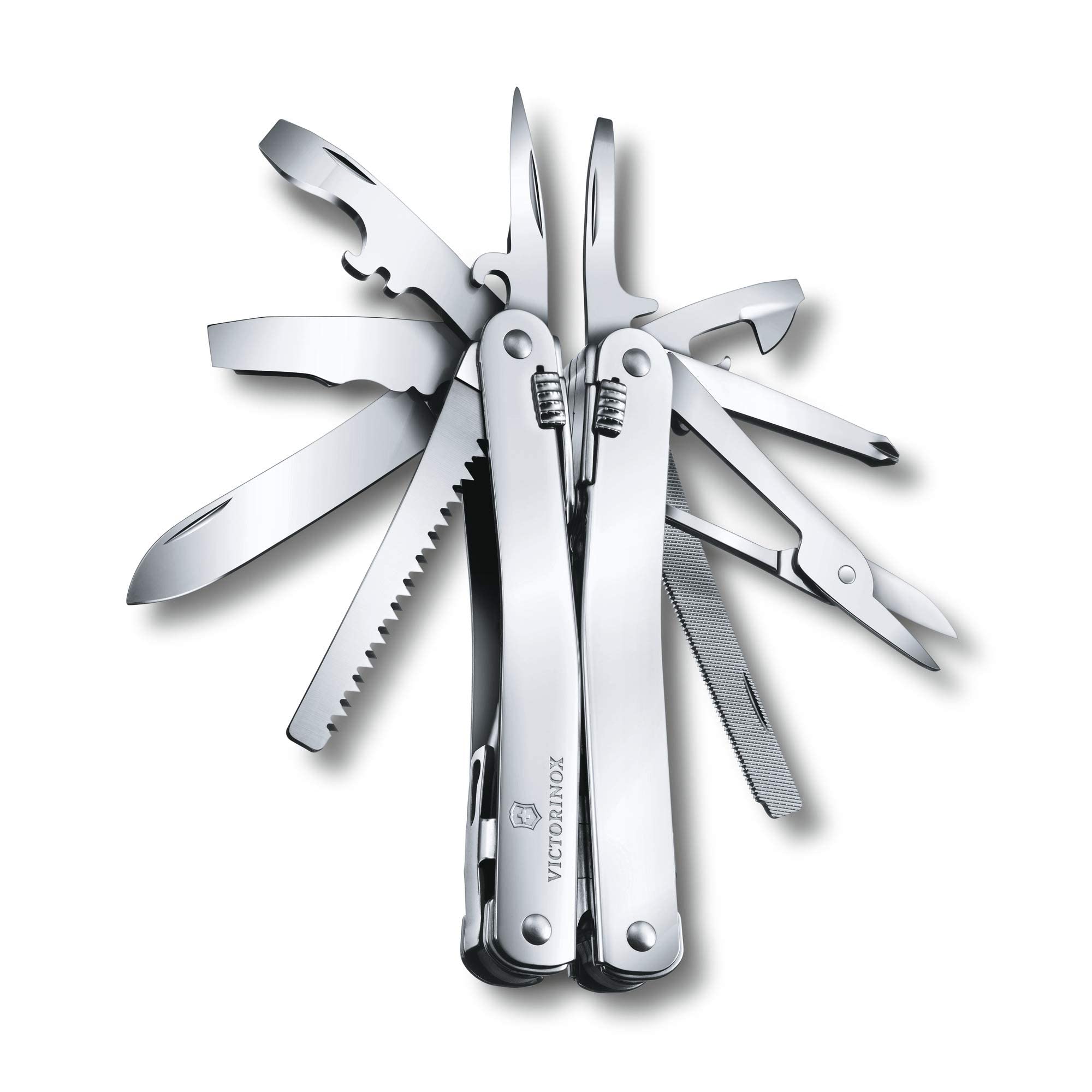 Victorinox Outil Multifonction Swiss Tool Spirit X Plus Ratchet, 36 Fonctions, Swiss Made, Outil Multifonction avec Lame Blocable et Pince à Bec, y c. Étui-Ceinture Nylon, Argent