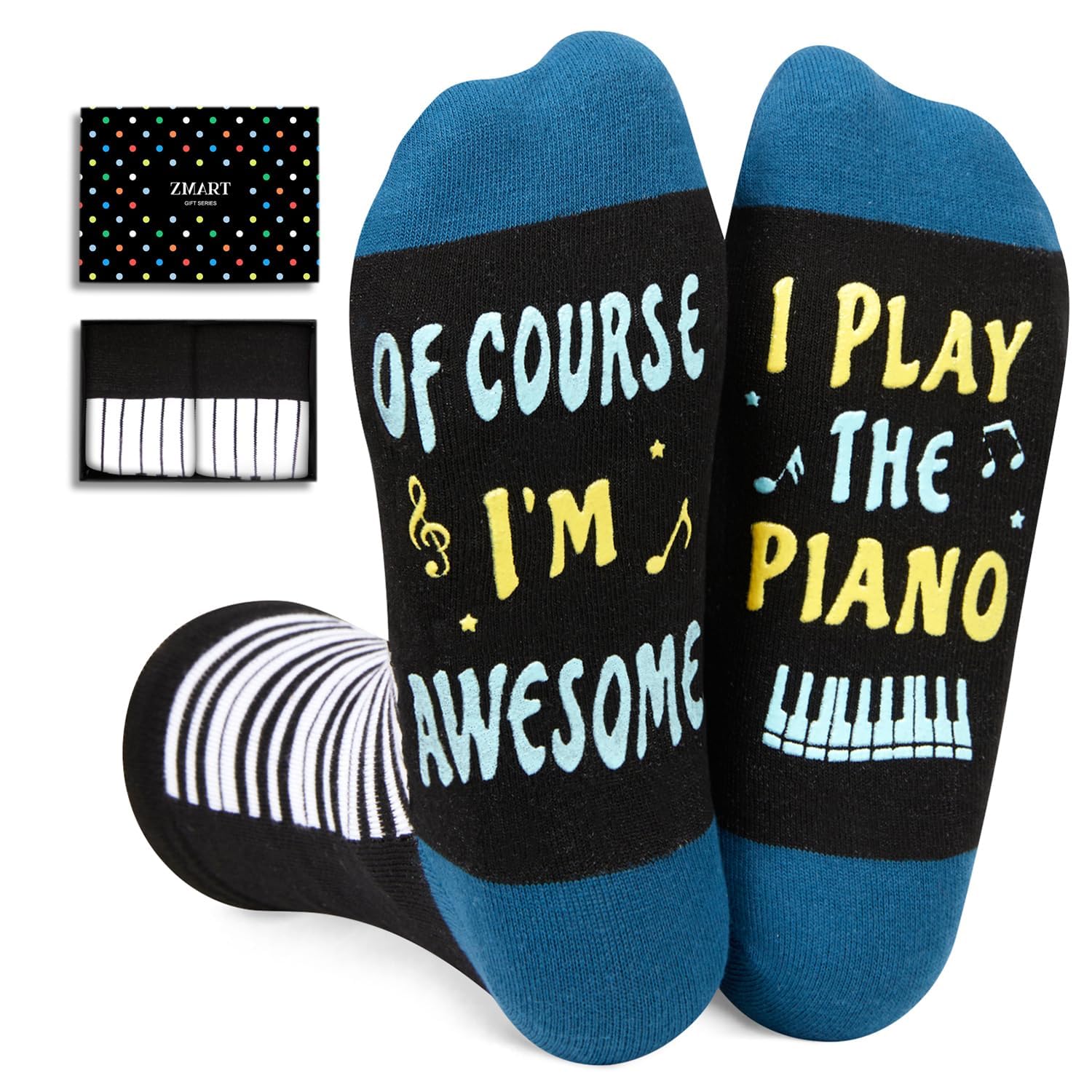 Zmart Music Gifts for Men - Saxophone Piano Guitar Drum Socks for Pianist Musician Women