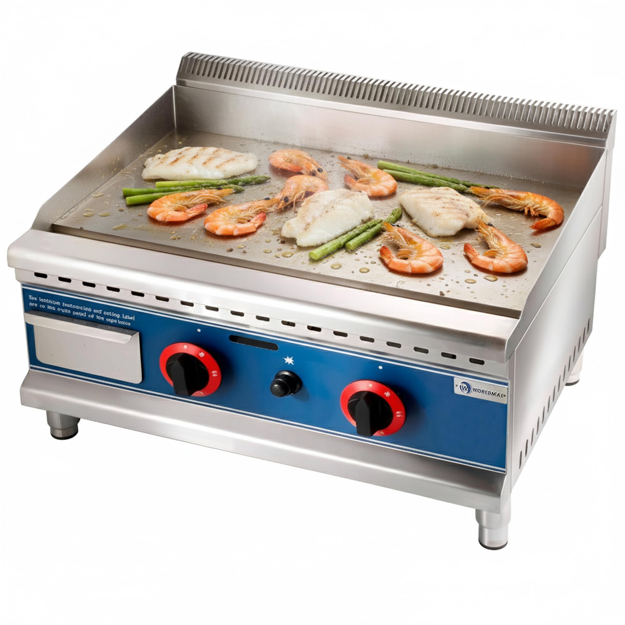 Plancha cromoduro a gas industrial WORLDMAI de 60 cm para hostelería. Plancha de asar profesional de sobremesa para cocina de bar y restaurante.