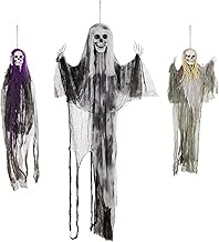HOMCOM Set of 3 Halloween Decoration 90/110/200 cm Hanging Skeleton with Adjustable Arms, Front Door Decoration, Life-Size Haunted House Prop for Yard, Lawn, Garden, Party