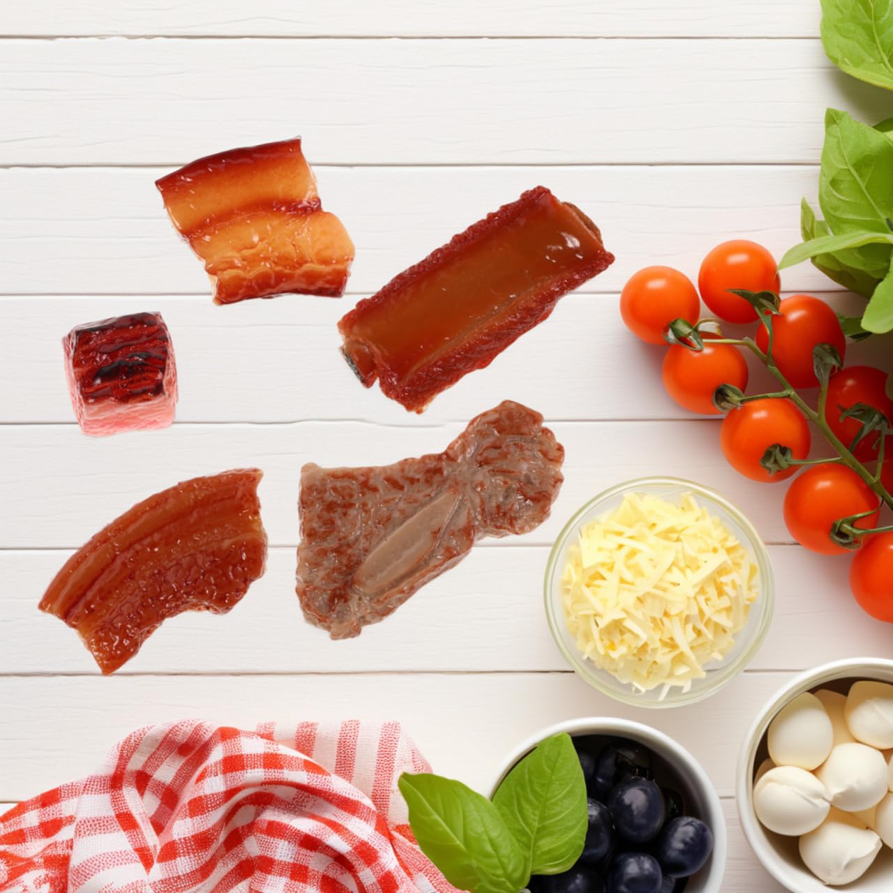 Adornos de carne simulada – 5 piezas de costillas de cerdo estofadas realistas para decoración de cocina del hogar, accesorios de fotografía de alimentos, carne falsa en miniatura para enseñar 6