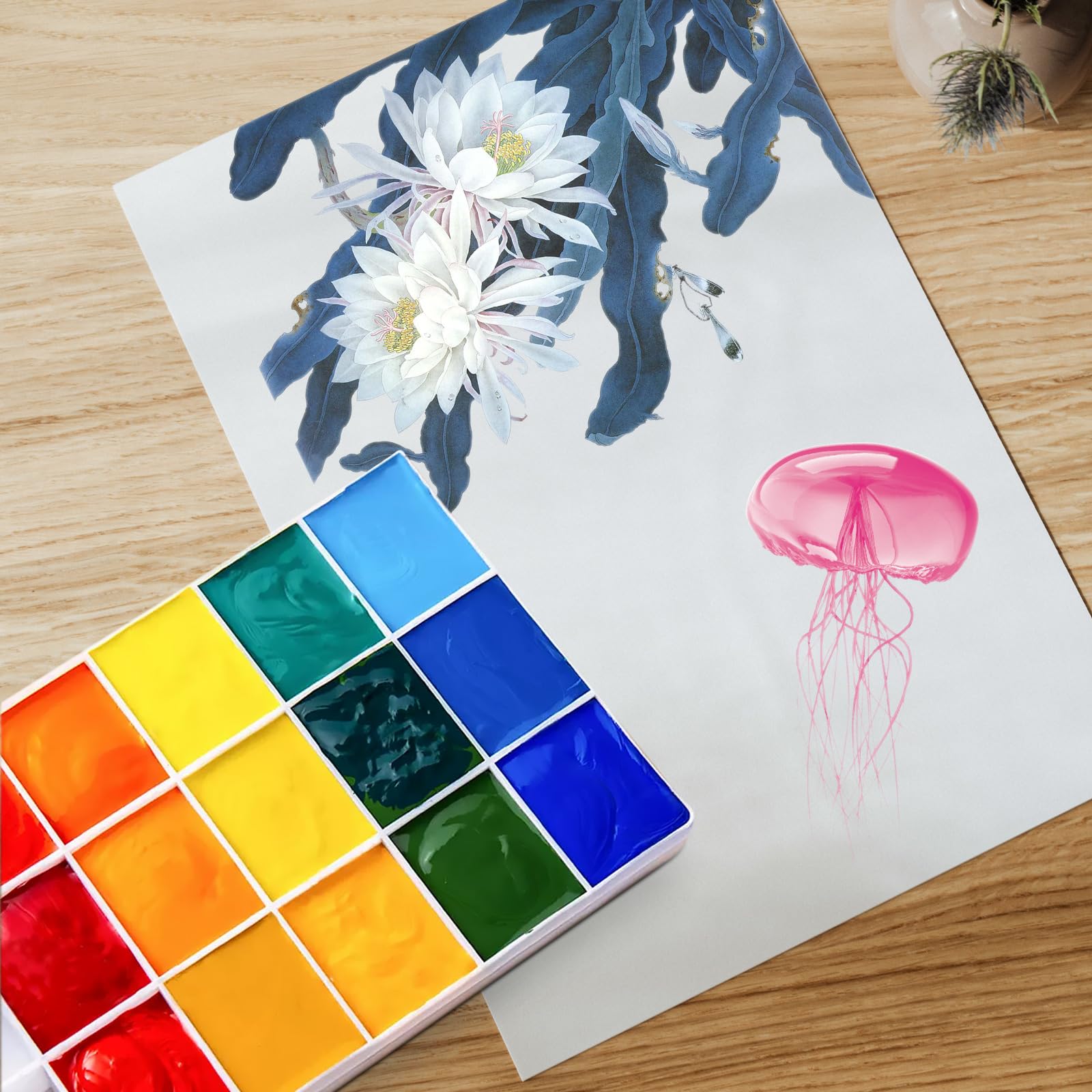 Davi Atelier Aquarellbox Mit 24 Halben Töpfen - Schwere Emaille Palette Faltbar - Für Aquarell & Gouache