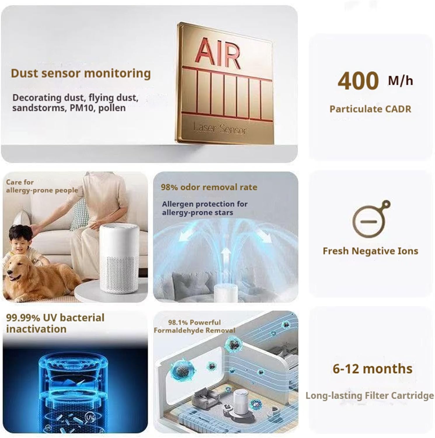 Filter Portable Purifier for home with USB Type C Cable,portabilitysmall air purifier,3-Stage Filtration System and Quiet Air Cleaner With Night Light,for Smokers Pollen Pets Dust Office,Aromatherapy - Image 8