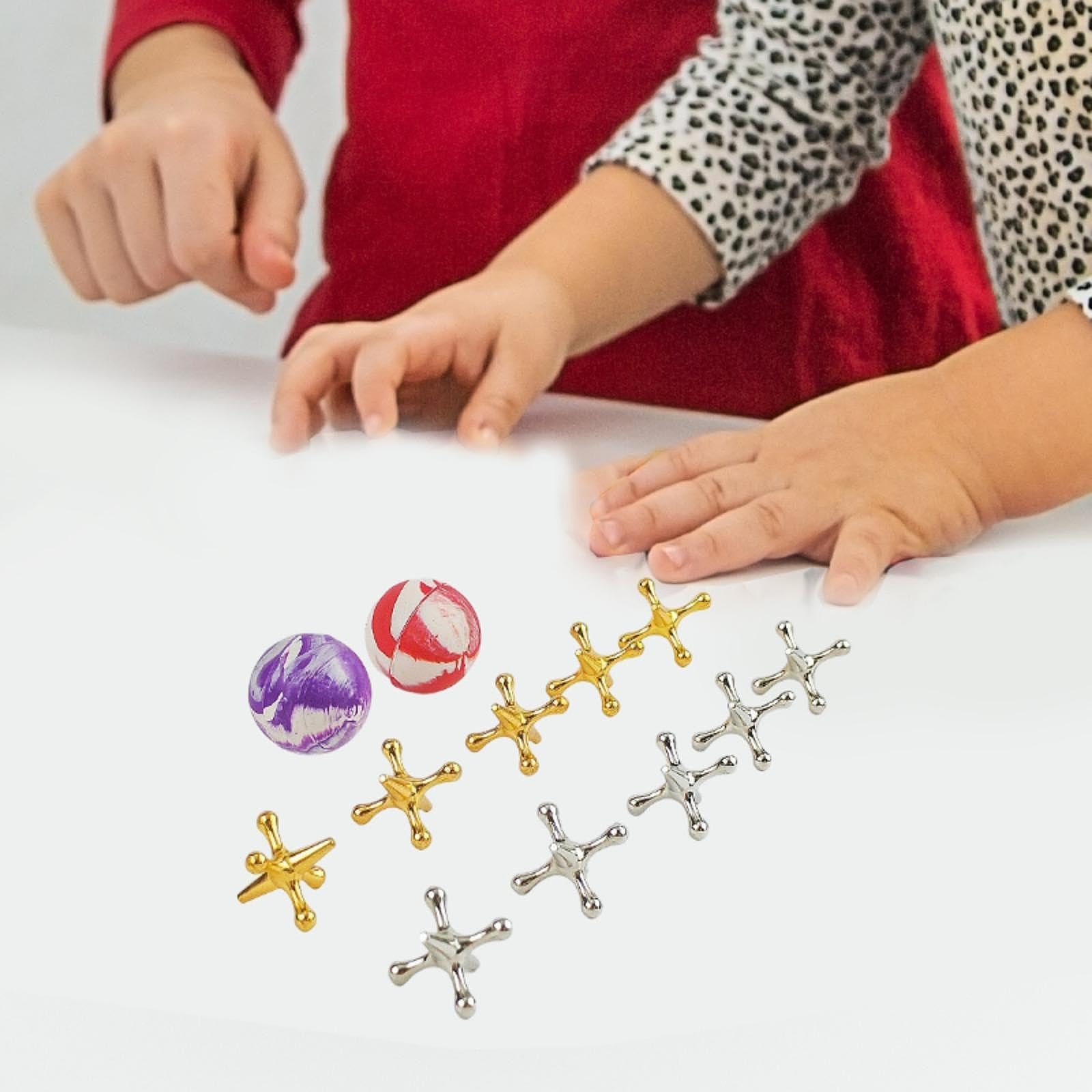 Colcolo Jacks Juego de Mesa Metal, Retro, Jacks y Bouncy Ball Set Old School Jax Juego para favores y Family Game Night