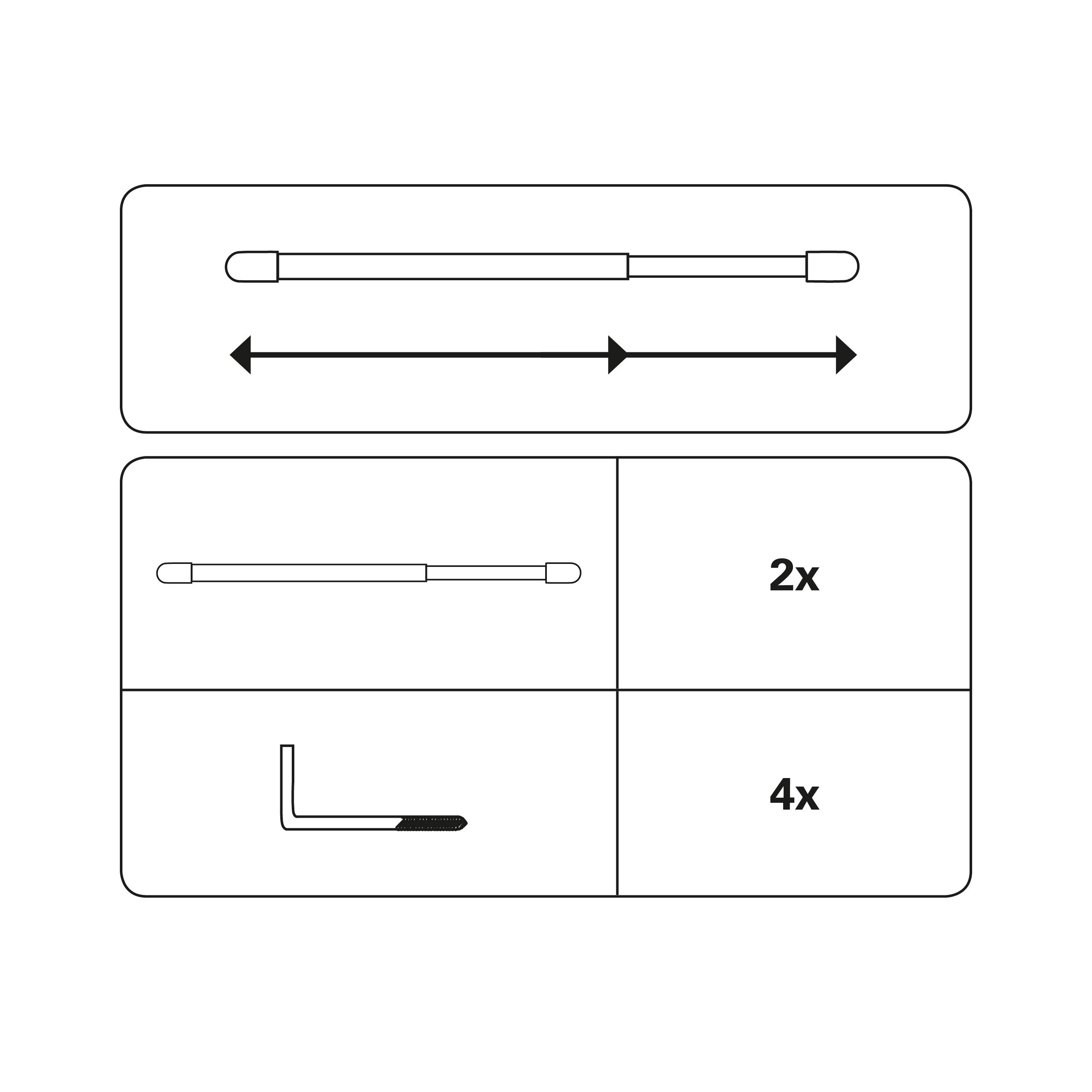 2 Aste Per Tende Regolabili In Metallo Con Plastica Bianca – Lunghezza 40-65 Cm – Kit Con 4 Ganci Adesivi Per Montaggio