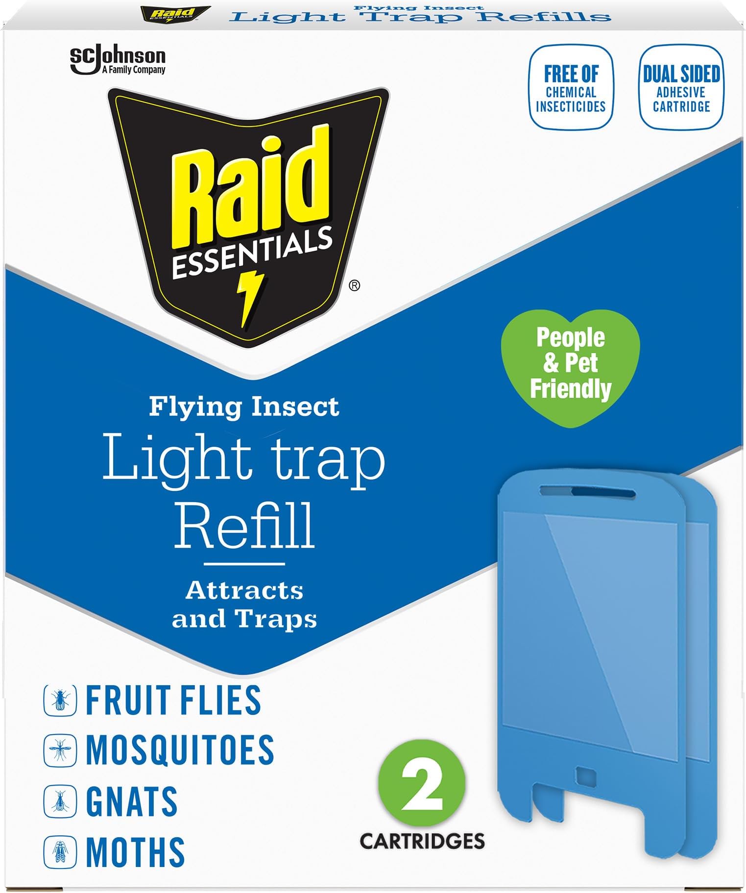 Essentials Flying Insect Light Trap Refills, 2 Light Trap Refill Cartridges, Featuring Light Powered Attraction