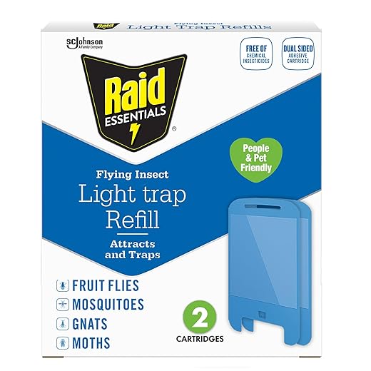 Raid Essentials Flying Insect Light Trap Refills, 2 Light Trap Refill Cartridges, Featuring Light Powered Attraction