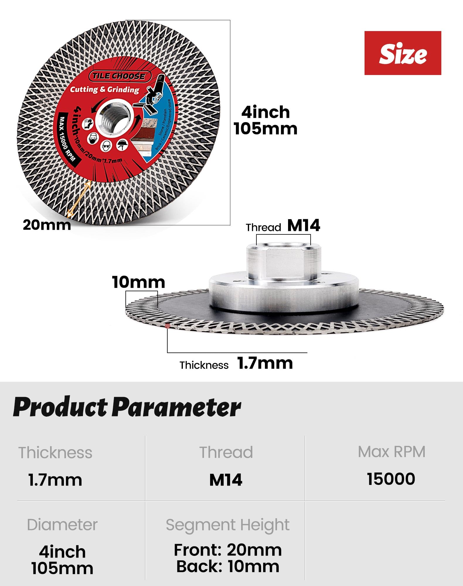 105mm Super Ceramic Cutting Disc,Turbo Diamond Blade with Removable Flange Cutting And Grinding for Ceramic Tile Granite Marbe - Image 3