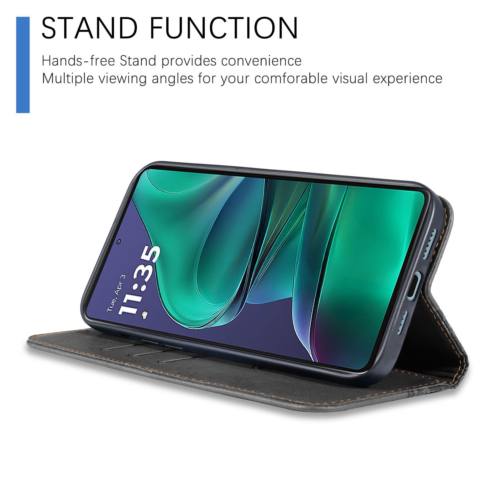 Custodia In Pelle Di Protezione Per Telefono Cellulare Con Fibbia In Pelle Tinta Unita Retrò Con Cornice Per Foto E Slot Per Schede E Portafoglio E Staffa Per Galaxy A50 Blu - Foto 4