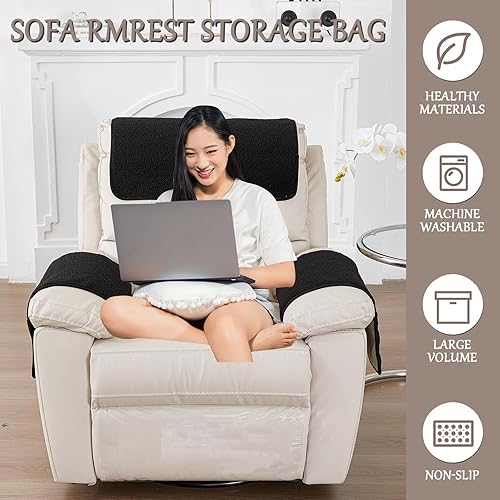 Miniatura 2 de Funda para reposabrazos de sofá, funda para reposabrazos de silla reclinable, funda de terciopelo de cordero, protector de muebles antideslizante