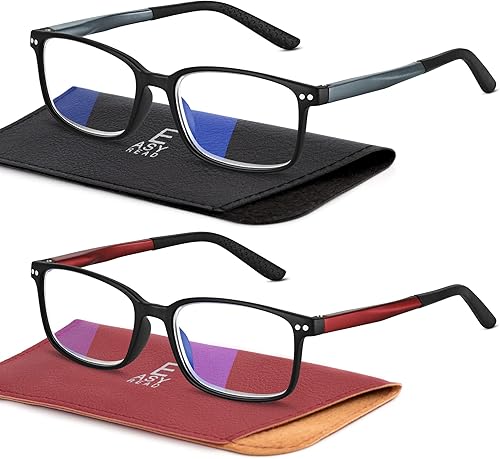EASY READ 2 pares de anteojos de lectura de estilo deportivo para hombres, lectores rectangulares con bloqueo de luz azul con bisagra de resorte
