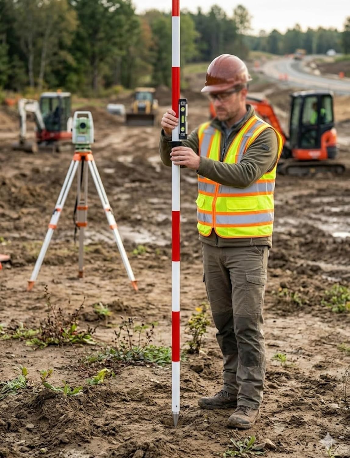 Cinta métrica Ligera Poste seccional de Aluminio de la encuesta for el estacado del Camino del diseño de la construcción y la medición de la elevación | 2meter
