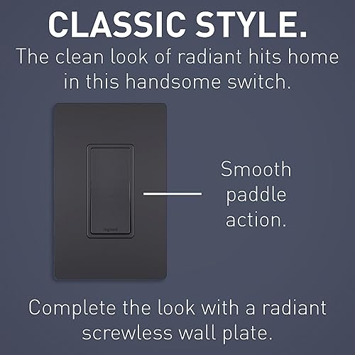 Miniatura 2 de Legrand Radiant TM870GCC10 - Interruptor de pared basculante de 15 amperios, interruptores de luz decorativa de un solo polo, grafito (1 unidad)