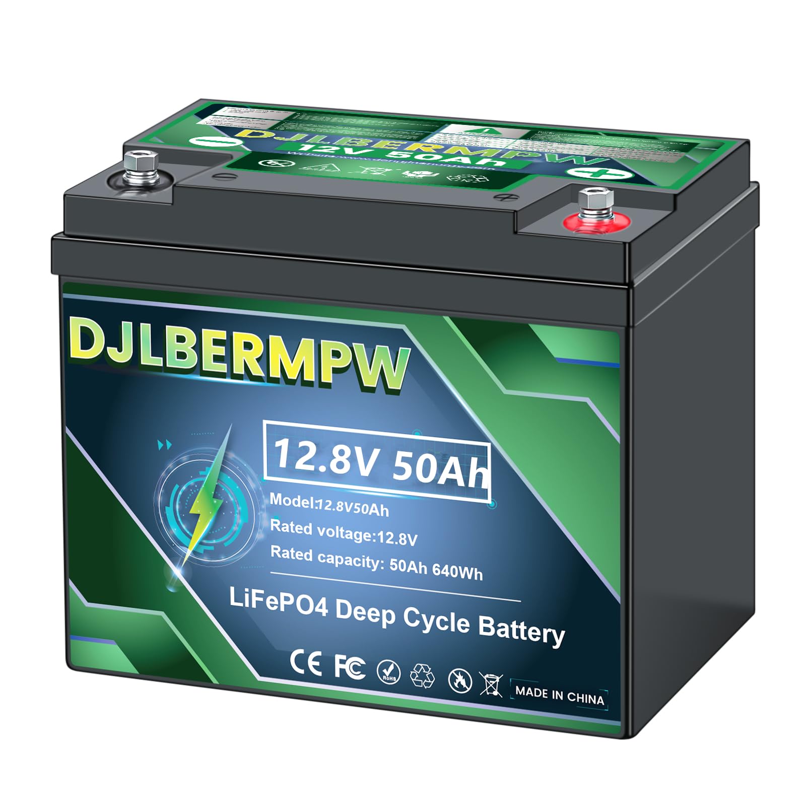 12V 50Ah LiFePO4 Lithium Battery 640W,15000 Deep Cycle Marine Battery, 12V 50Ah Lithium Batteries for Trolling Motor,Yacht,Boat,Golf Cart,RV,Solar,Built in 50A BMS,30~40 lbs (1 Group-12.8V50Ah)