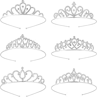 6Pcs Silver Crystal Tiara,Crystal Rhinestone Bridal Tiara,Girls Princess Crystal Tiara Crown,Rhinestone Princess Crown Tiara,Rhinestone Crown Crystal Tiara Princess Crown,Crystal Rhinestones Tiara