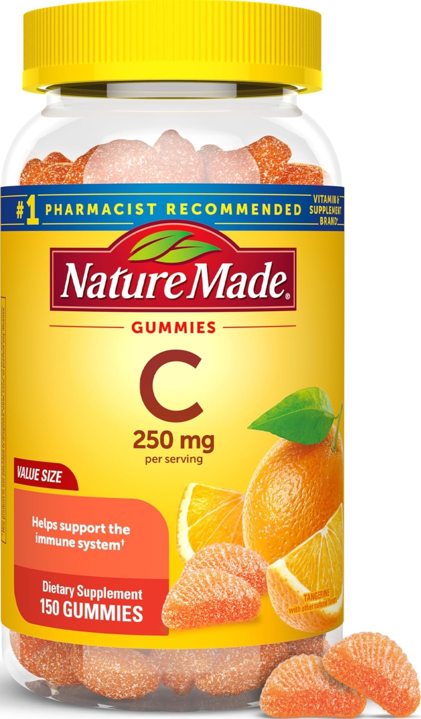 Nature Made Vitamin C Gummies 250mg per Serving, 150 Count Tangerine 150 Count (Pack of 1)