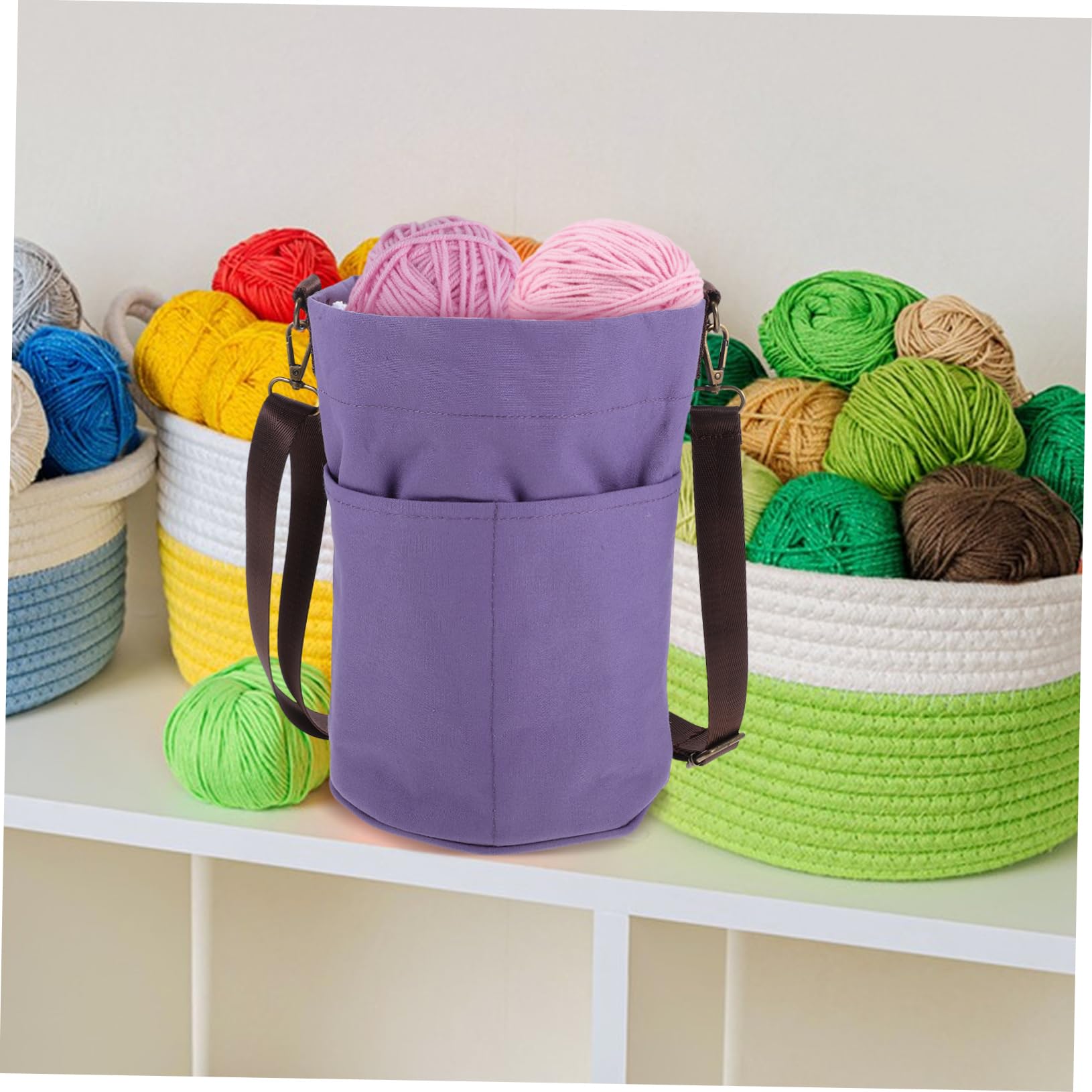 Bolsa de Lona para Crochet, Organizador Cilíndrico Cordón