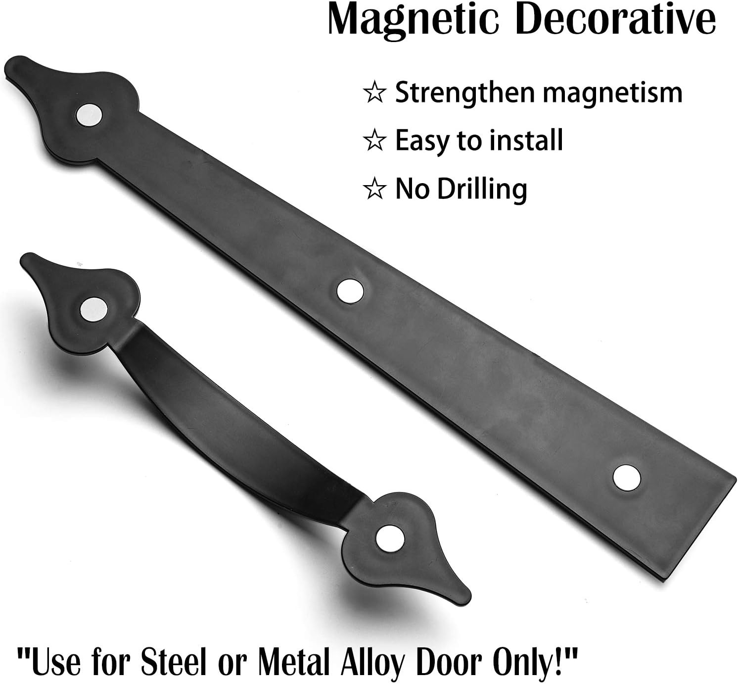 2 Pack/Set Garage Door Magnetic Decorative Hardware Carriage Accents Faux Hinges Handle Kit Curb Appeal Decor,Color Black