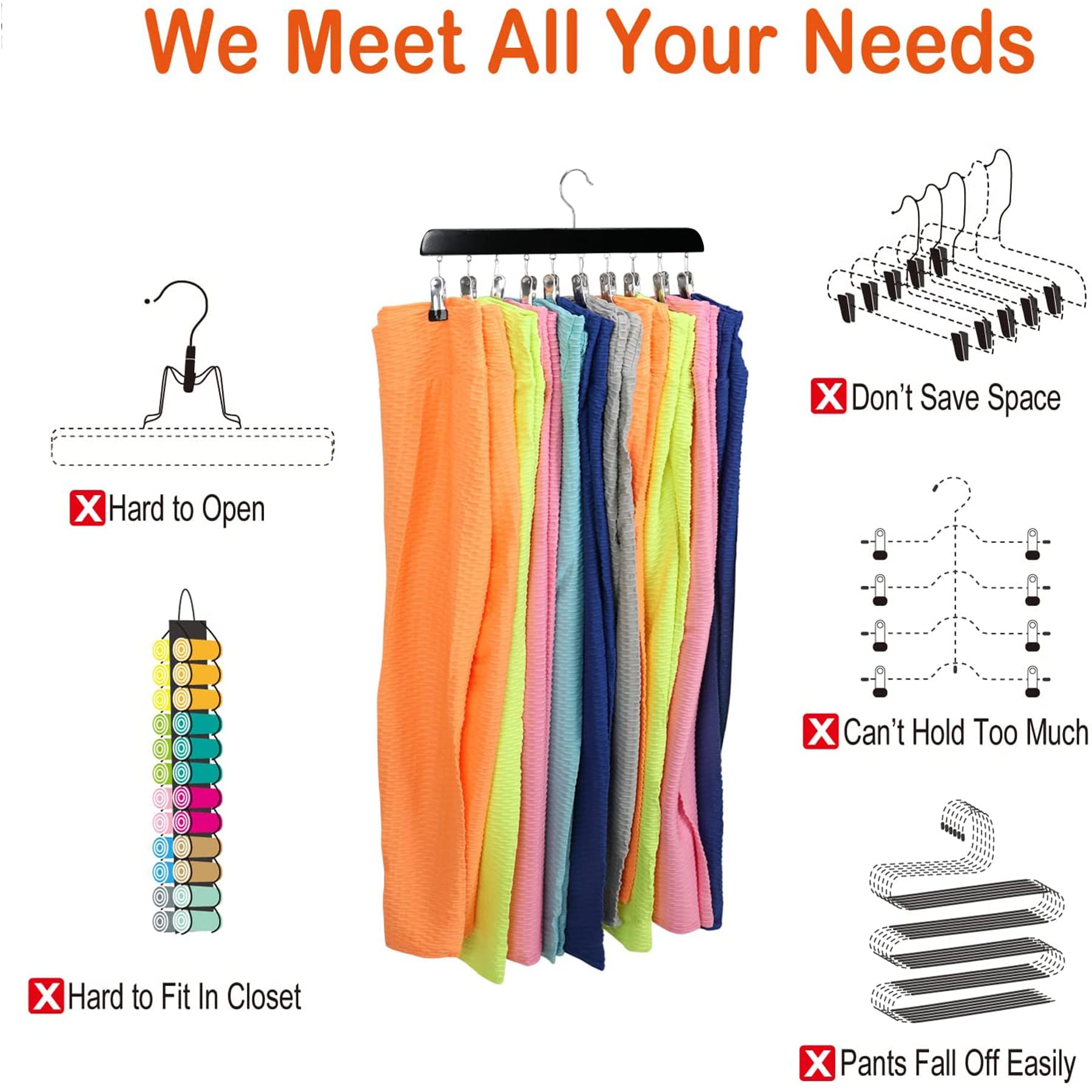 2 organizer per leggings da appendere nell'armadio, gancio girevole a 360° con 20 clip, contiene 20 pantaloncini, gonne, cappelli, appendiabiti salvaspazio per pantaloni, organizer per armadio e