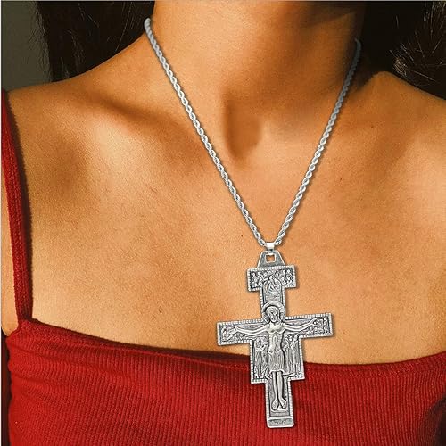 Miniatura 2 de RechicGu - Collar con crucifijo católico de San Francisco de Asís (3.3 in)