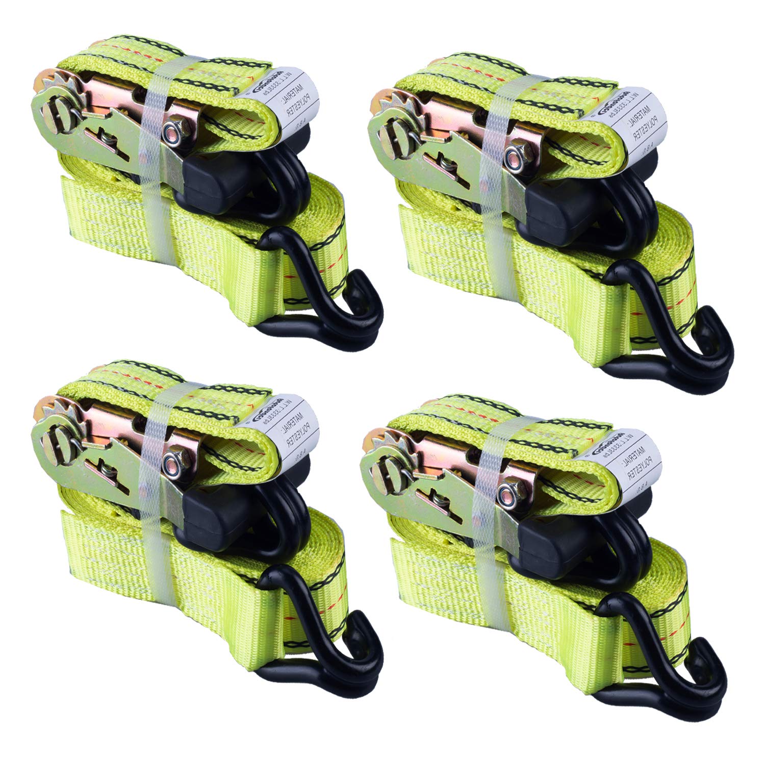 Autofonder 4PC 1.5" x15ft Ratchet Straps Heavy Duty-3000 lbs Break Stength,1000lbs Working Load-Cargo Tie Down Straps with Coated Double J Hooks for Securing Household Appliances, ATVS or Motorcycles