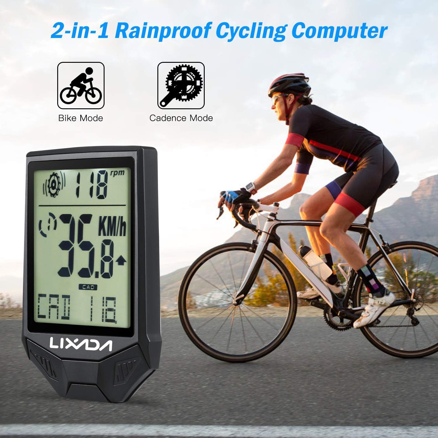 Tachimetro Ciclocomputer Wireless Ciclocomputer Chilometraggio Ciclocomputer Multifunzionale Antipioggia con Display LCD Contachilometri (Color : White)