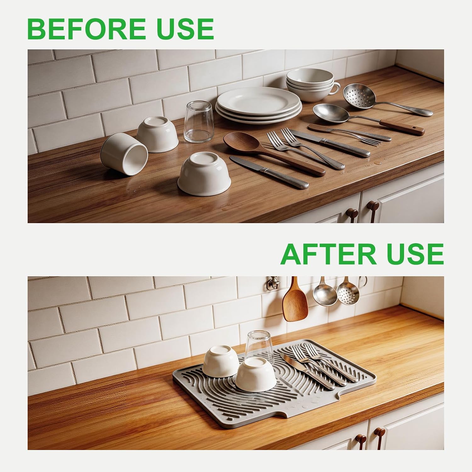 Dish Drying Mat for Kitchen Counter,Silicone Dish Drying Pad with Built-in Drain for Sink,Easy to Clean Dish Rack Pad,Heat Resistant,Multi-Use,15.8" x 13"