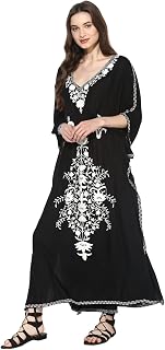 Women's Boho Embroidered Midnight Black Kaftan