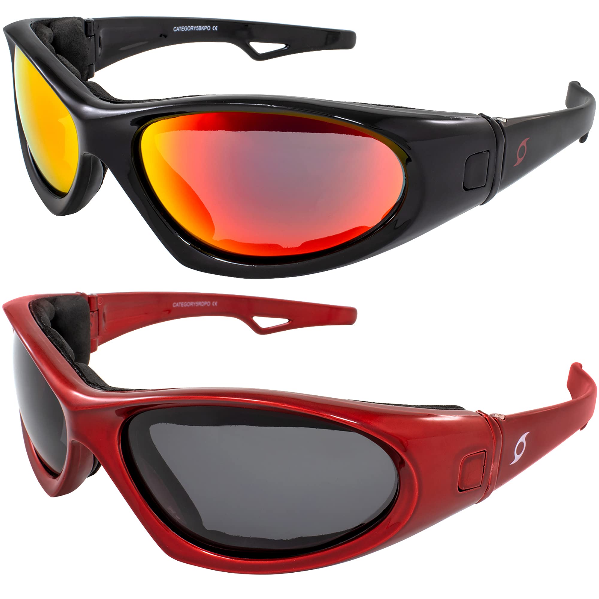 Hurricane Eyewear Category 5 Jet & Water Ski Floating Sunglasses to Goggles 2 Pairs Black with Red Lens & Red with Polarized Smoke Lens