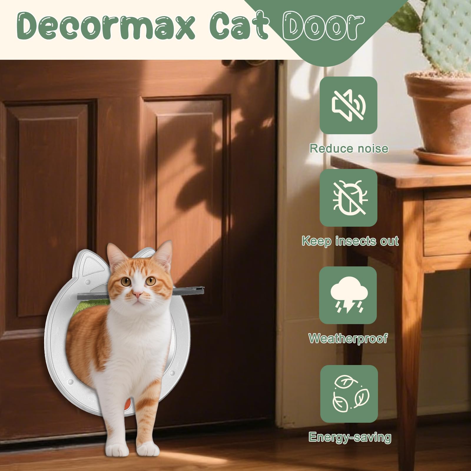 Puerta para gatos con cerradura de 4 vías, puerta impermeable para mascotas para puertas interiores o exteriores, fácil de instalar, color blanco.