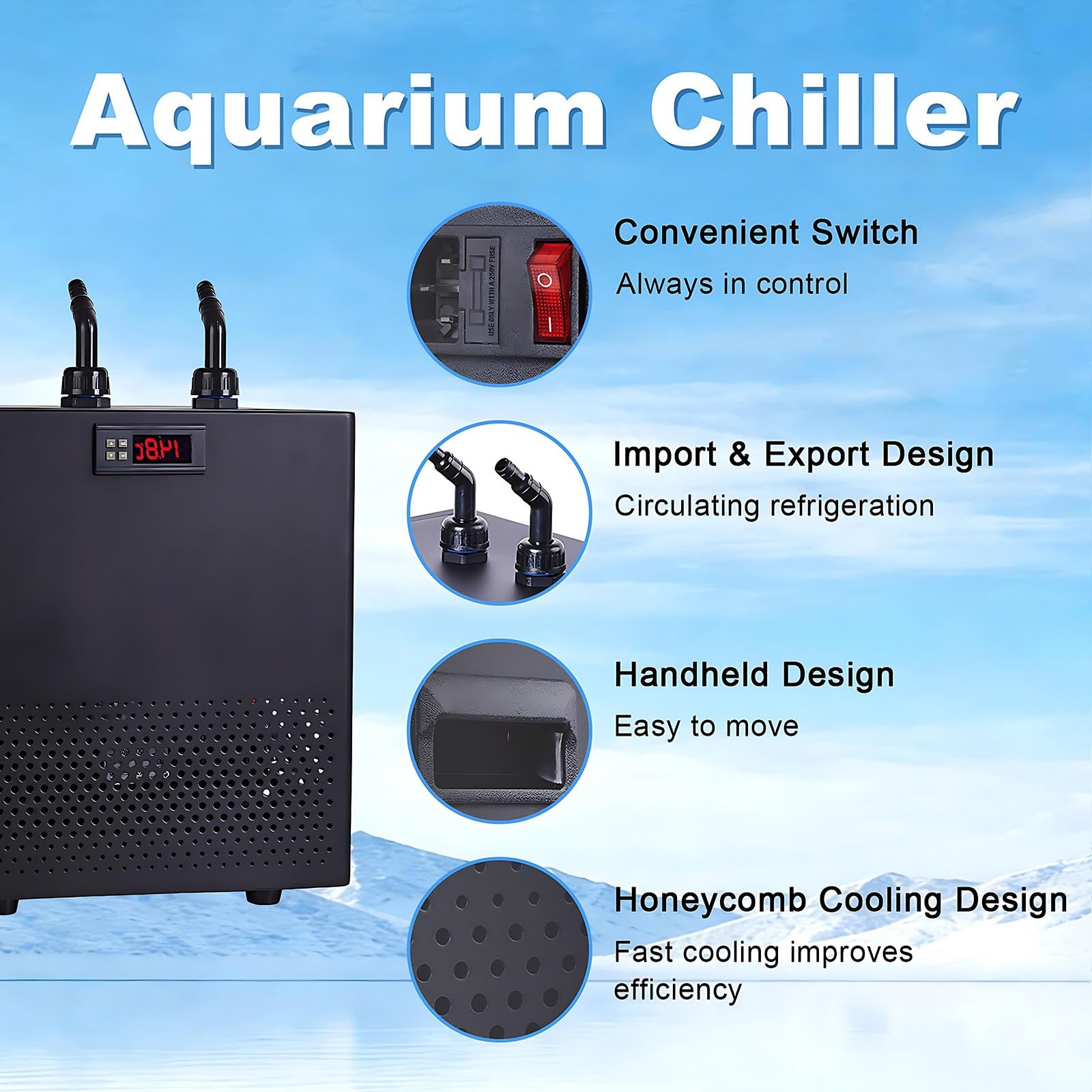 Enfriador de Agua para Acuario, Enfriador Acuario Profesional con Compresor Silencioso Y Bomba, Enfriador Acuario para Arrecifes, Camarones Y Acuicultura(300L)