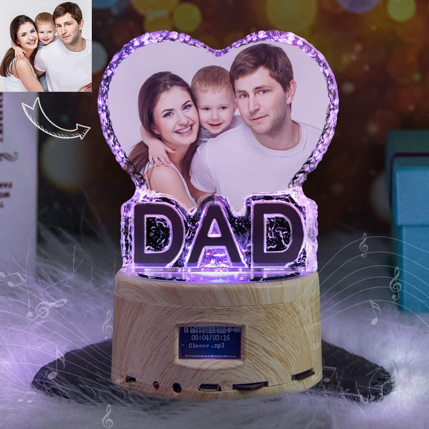 Angry Egg Boy Dad Gifts: Unique Custom Color Print Photos Crystal Night Light for Dad from Daughter Son, Ambient Decorative Lamp for Christmas Birthday Daddy Day