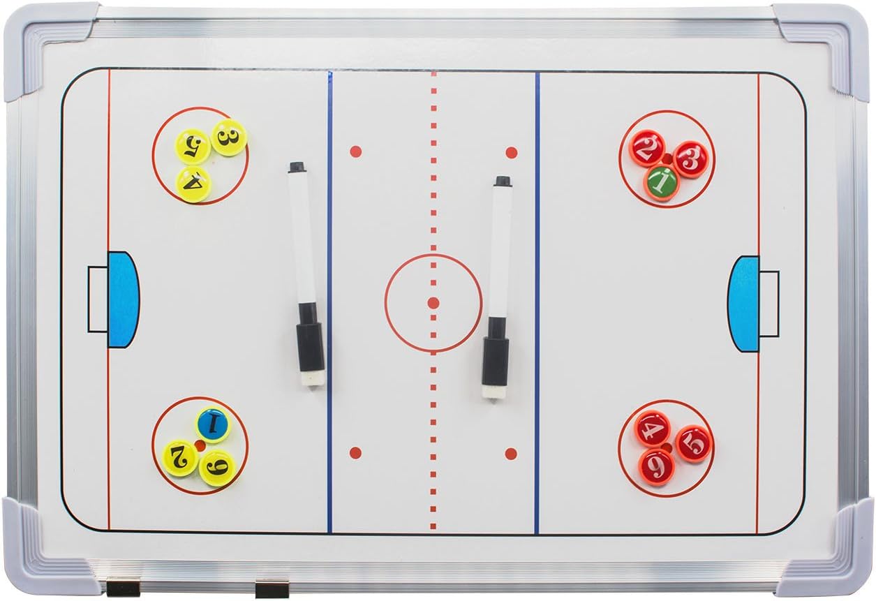 Double-Sided Ice Hockey Coaching Whiteboard – Full & Half Rink Tactics Board with Player Markers