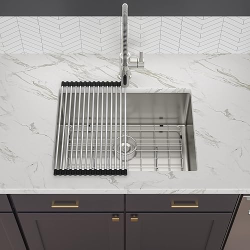 Miniatura 2 de Lofeyo - Fregadero de barra empotrado de 21 pulgadas, fregadero de cocina de acero inoxidable de calibre 16, esquina redonda, cuenco individual