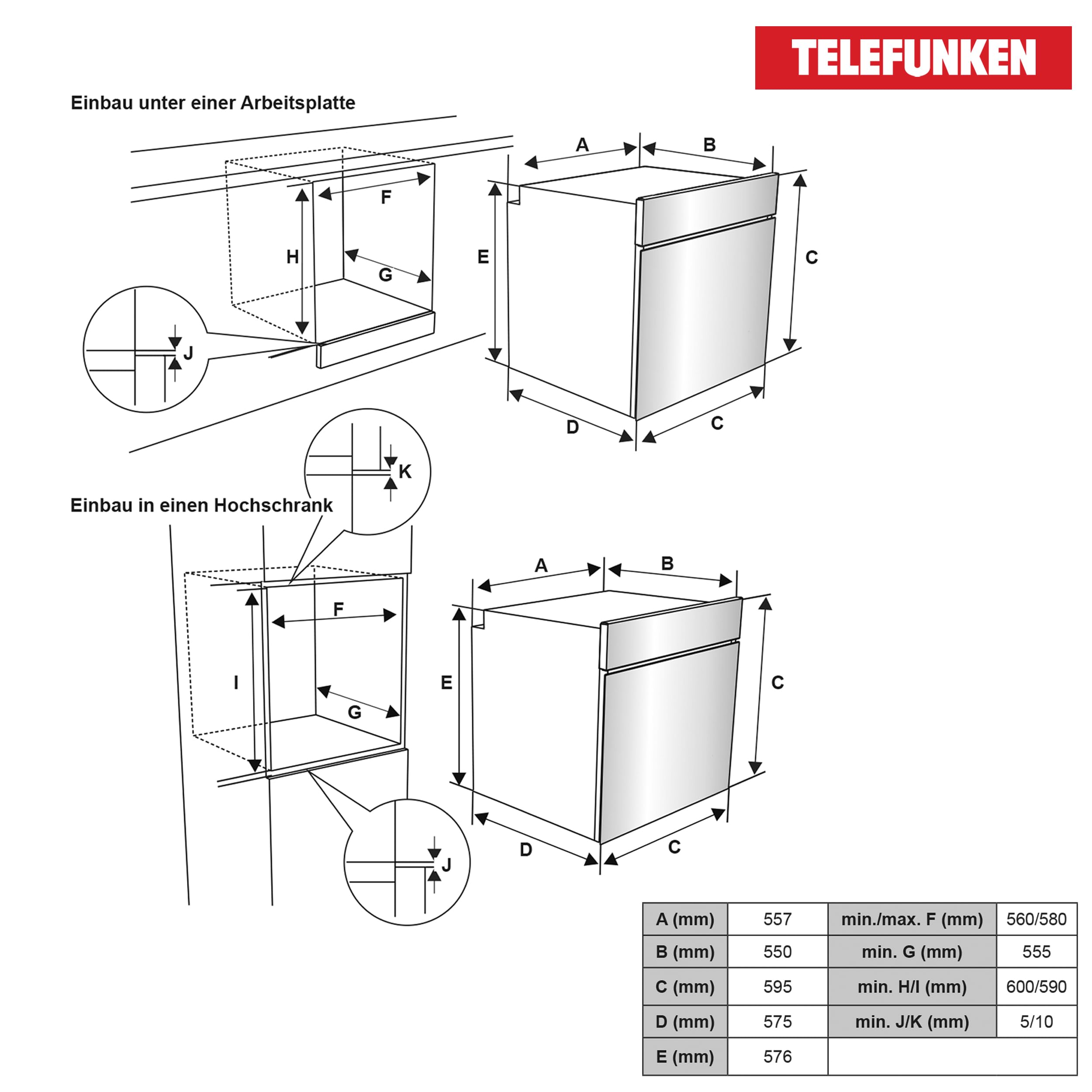 Telefunken Einbaubackofen 73 Liter 60 cm Edelstahl Umluft B-OV-75-A-I