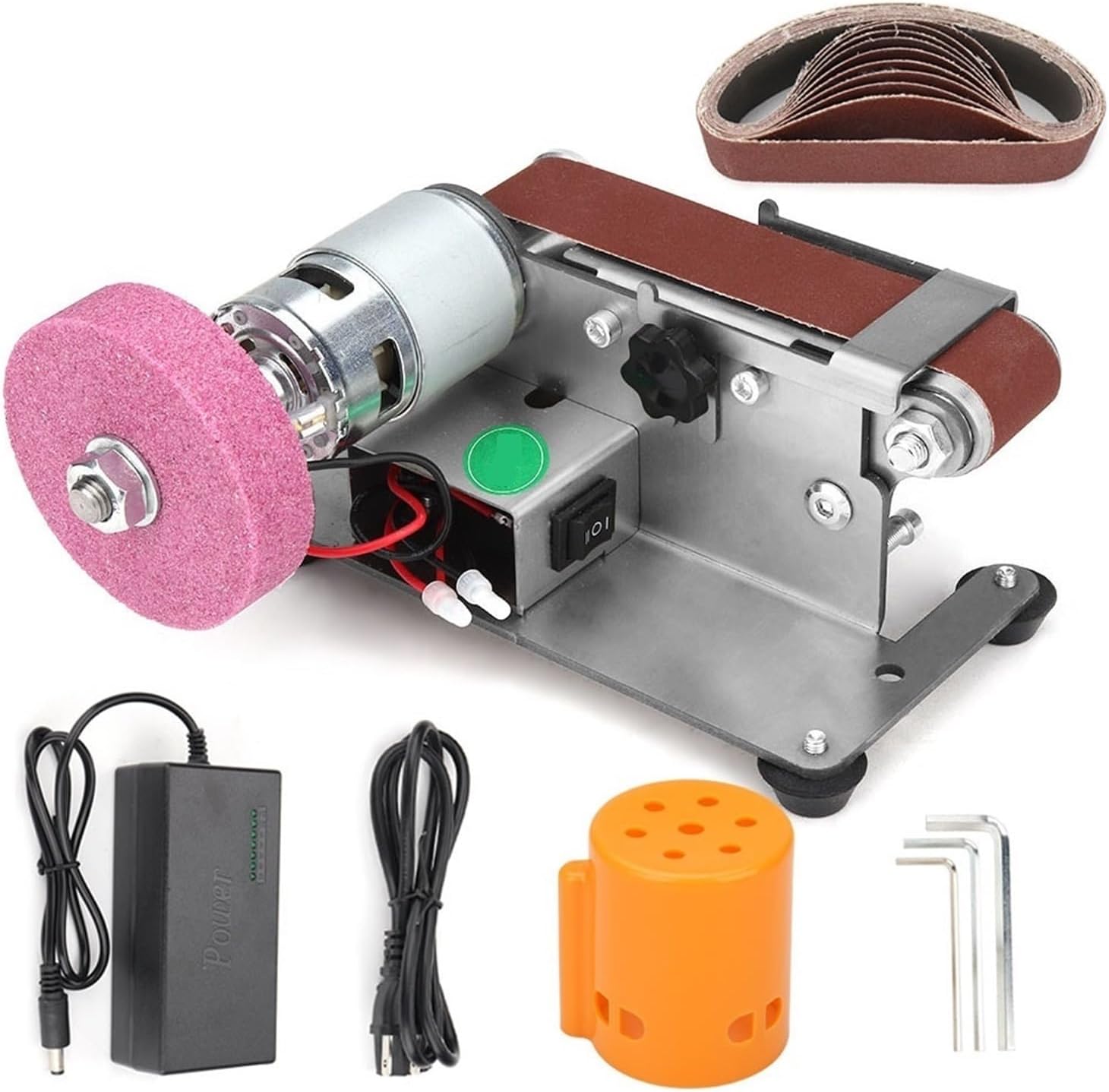 Sander, Polisher Mini Electric Belt Sander DIY Polishing Grinding Machine Multifunctional Grinder Belt Sander Cutter Edges Sharpene(Set1)