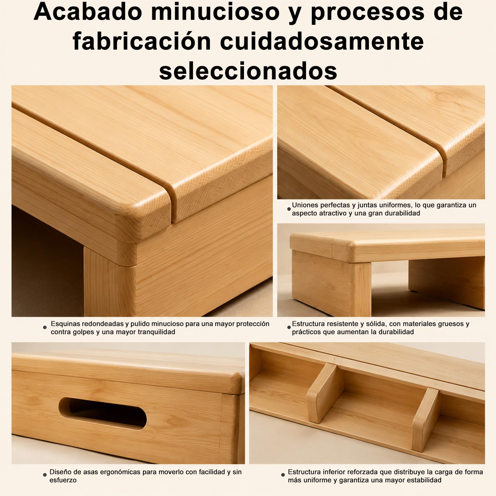 taburetes de Escalera portátiles, Base Antideslizante, no Requiere Montaje, reposapiés Largo, Taburete Madera Maciza, Madera para Interiores[Marrón sin Panel Frontal 40×30×15cm]
