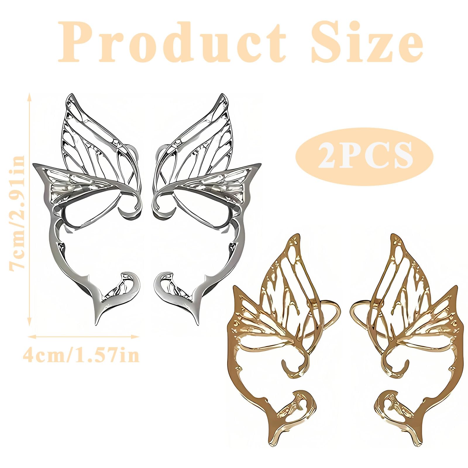 2 works Elf Ears Adult, Fairy Ears for Cosplay Silver and Gold Clip on Earrings - Image 2