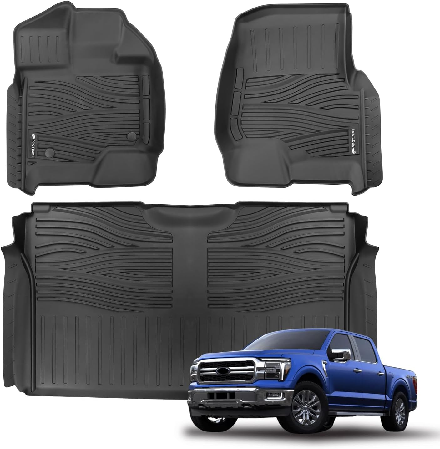 Floor Mat Custom Fit Ford F-150 2015-2024 2025 SuperCrew Cab (Includes 22-25 Lightning), All Weather Non-Slip Waterproof TPE Floor Mats for Ford F150 1st & 2nd Row Full Set Cargo Liner(Black)