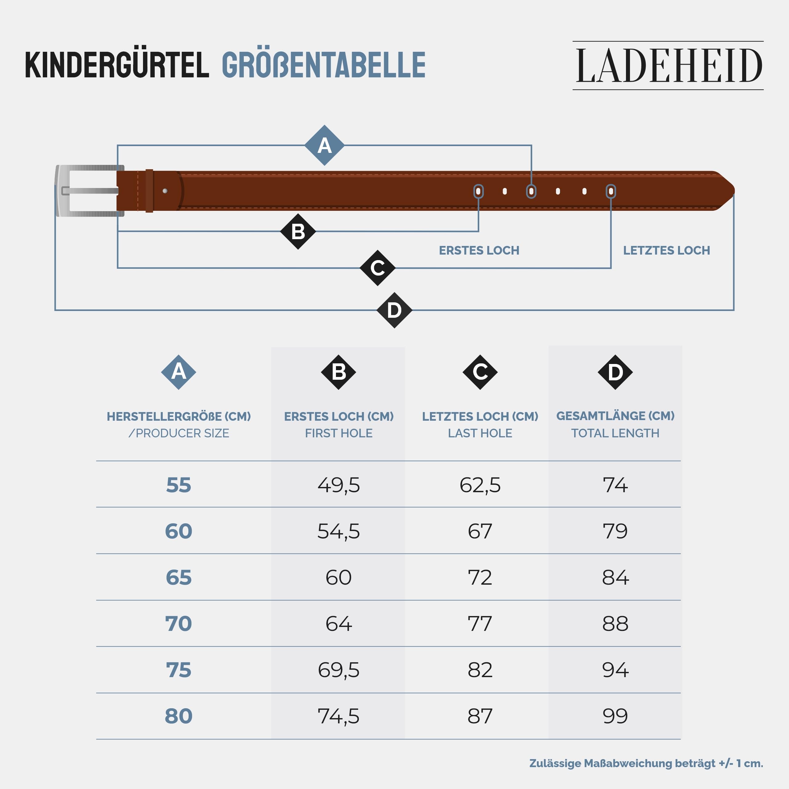 Ladeheid Cinturón de Cuero para Niños 2,5 cm K1D5
