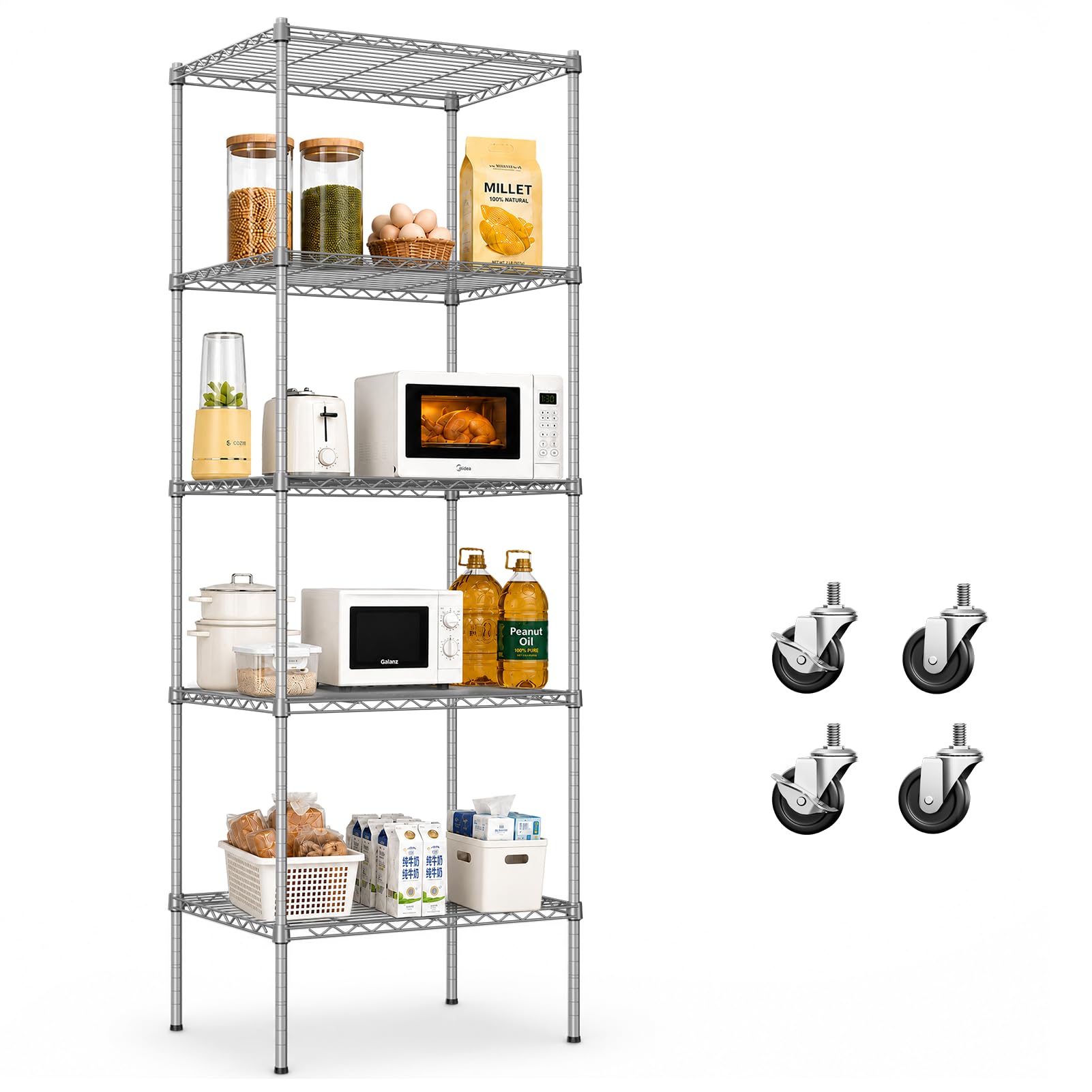 Photo 1 of UEAKPIC 5-Tier Wire Shelving Unit, 72.8" H, Silver-Gray