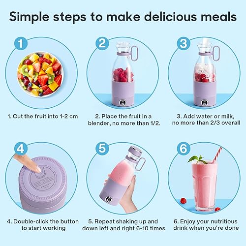 Miniatura 7 de MIAOKE - Licuadora portátil, vaso exprimidor de 6 cuchillas para batidos de jugo y licuados de 11.8 fl oz, mini licuadora con pantalla LED,