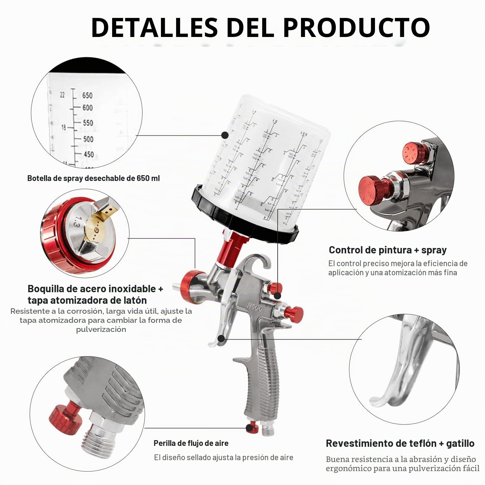 LVLP Pistola de pulverización de Aire, Pistola de pulverización con 10 Vasos Desechables de 650 ml, 3 boquillas de 1,3/1,7/2,0 mm y regulador de Aire (1,3/1,7/2,0+10 Disposable Paint Cups) | LVLP R500 Pistola de pintura automotriz para pintura de hogar, c