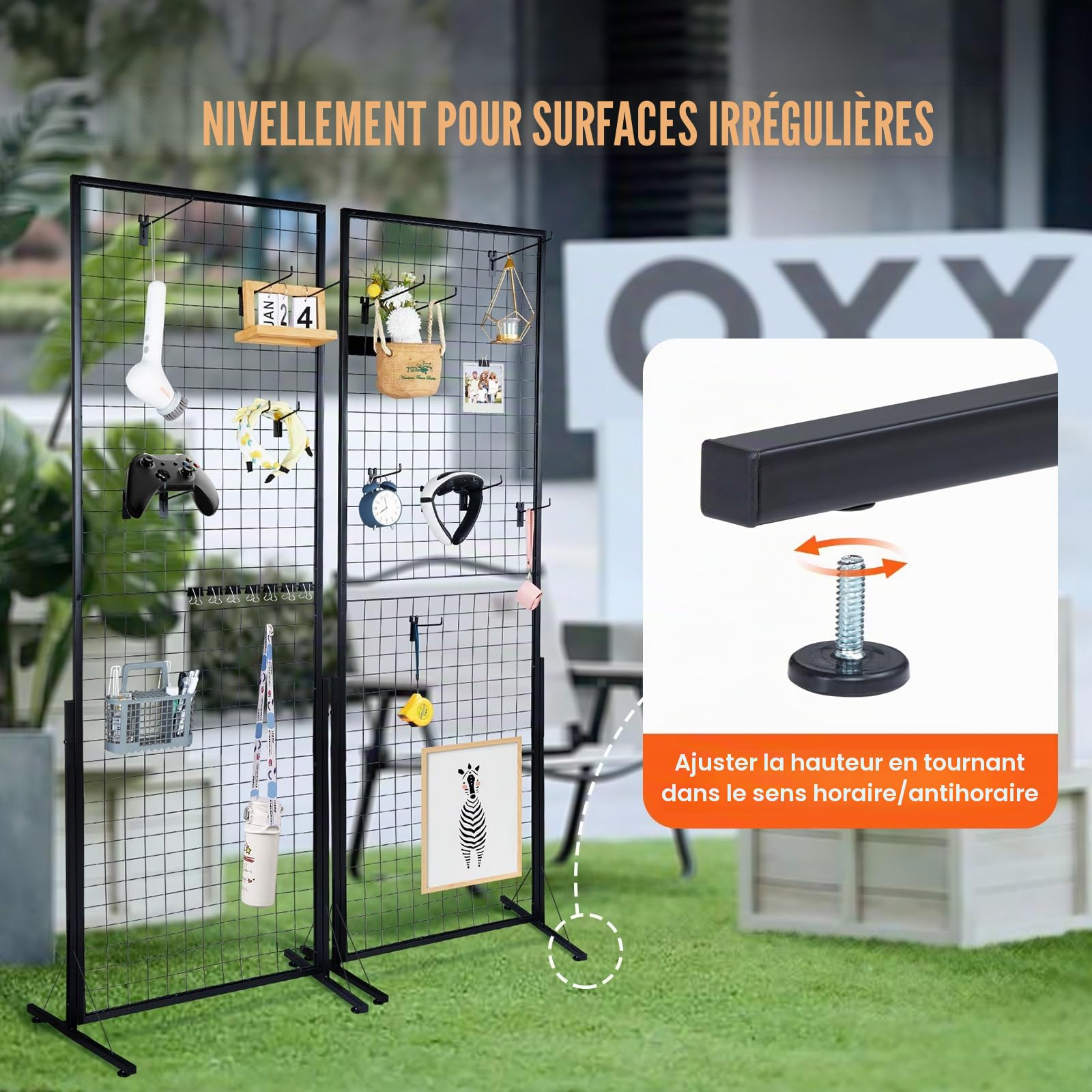 VEVOR Grille d’Exposition sur Pied 2 PCs Panneau Grille en Acier 617x1716 mm Charge 27 kg Présentoir Grille sur Pied Accessoires Complets Installation Facile pour Affichage Présentation Photo Mémo