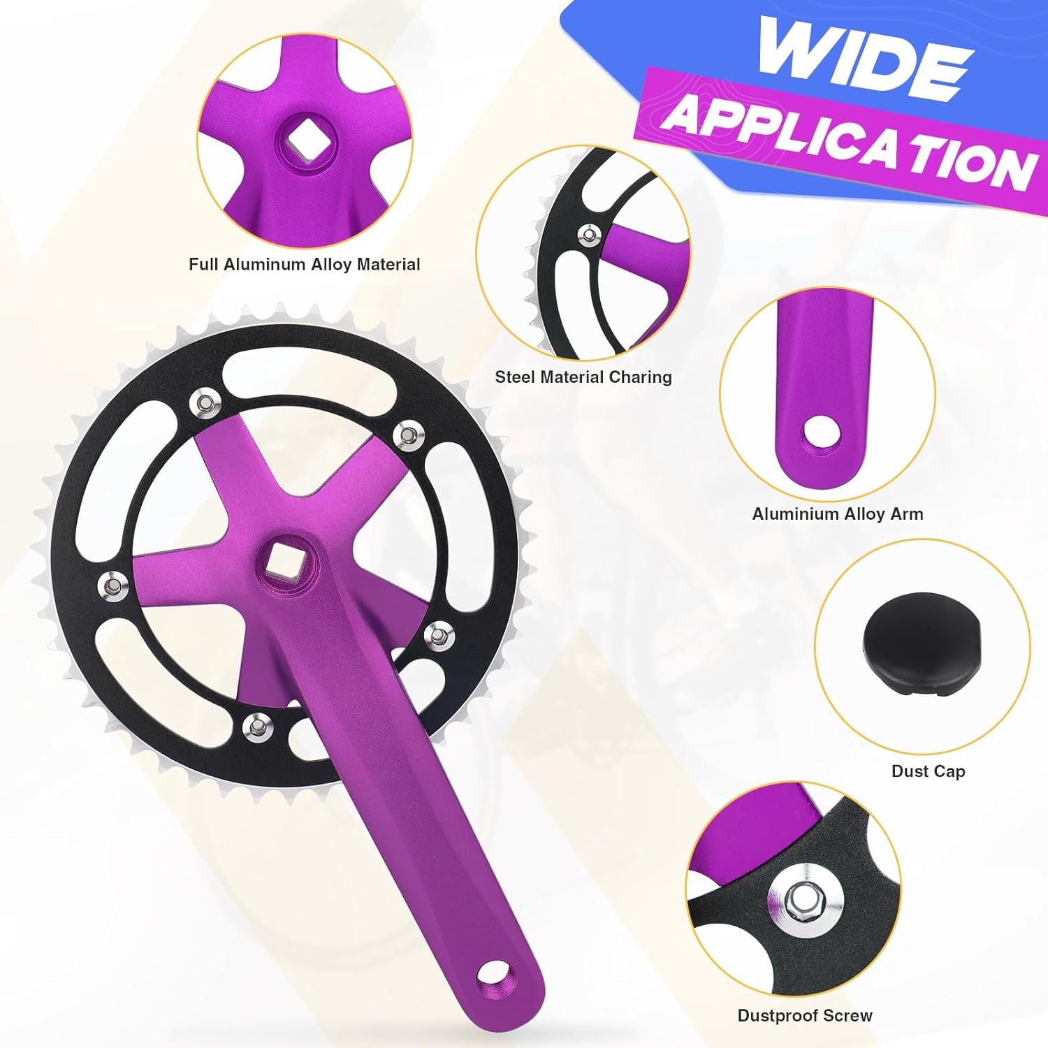 ZUKKA Bicycle Crankset 46T Single Speed 170mm Crank Arms Square Taper 115 BCD Crankset for Mountain Road Bike Folding Bike Square Transmission