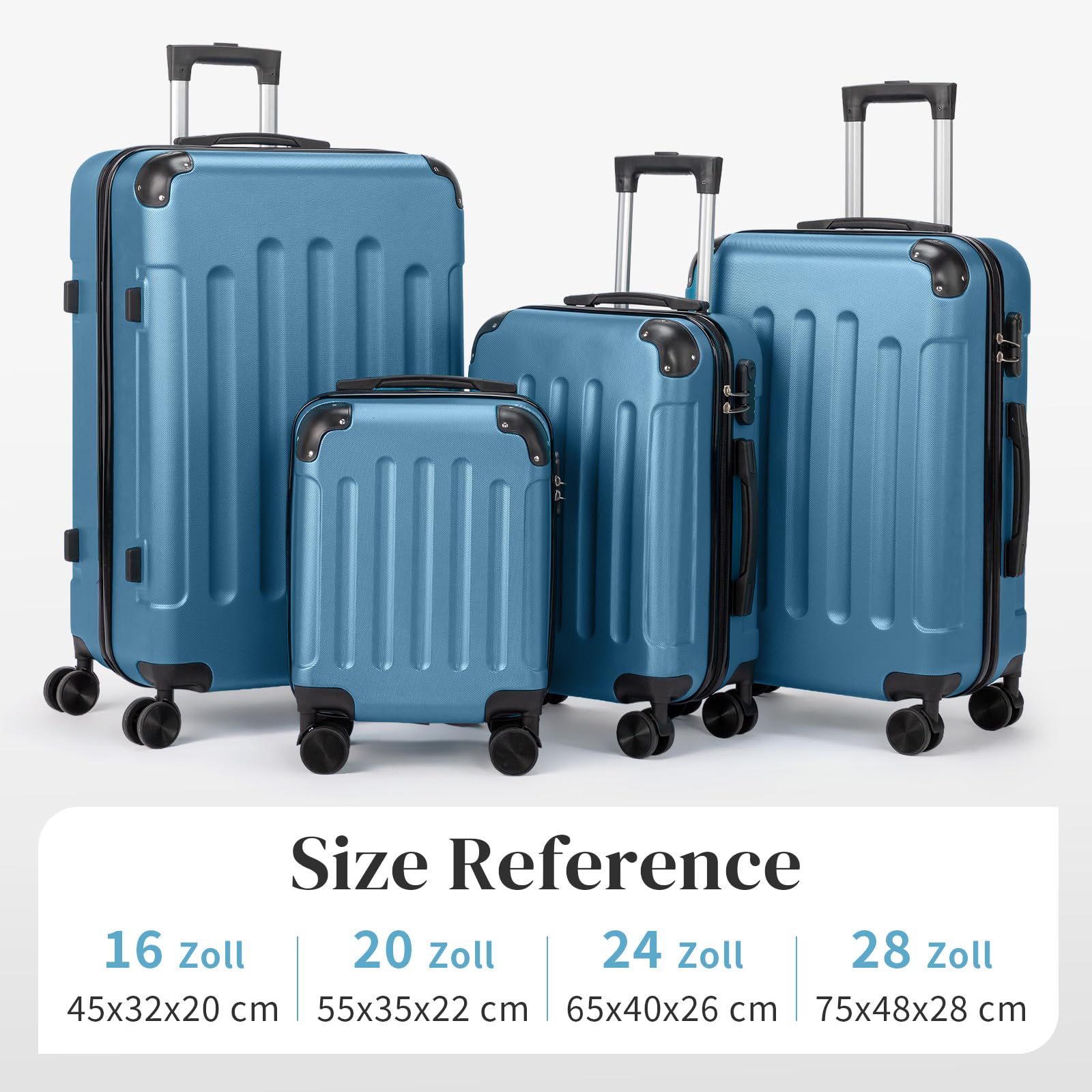 LEADZM Kofferset 4 teilig Hartschale mit verstärkten Ecken, Reisekoffer mit Rollen Groß, Handgepäck, Hartschalenkoffer Groß, Koffer & Trolleys aus ABS (Navyblau)